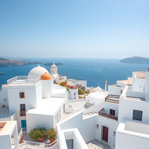 Whitewashed buildings overlooking the Aegean Sea in Santorini, Greece